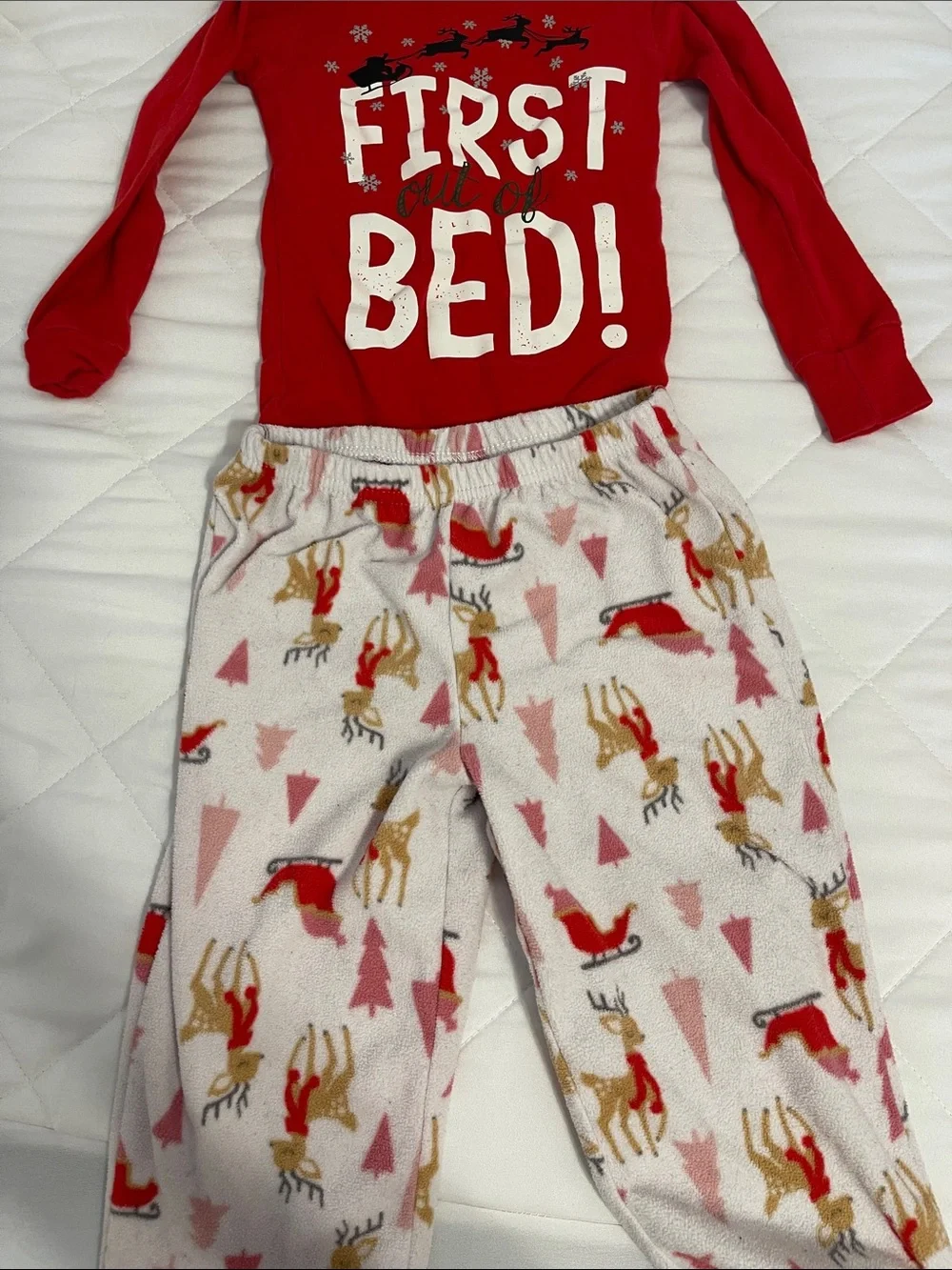 Carter's Red Long-Sleeve Pajama Set with White Reindeer Print Pants
